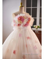 Unique High Low Flower Pink Tulle Sweetheart Formal Prom Dresses