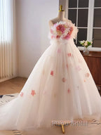 Unique High Low Flower Pink Tulle Sweetheart Formal Prom Dresses