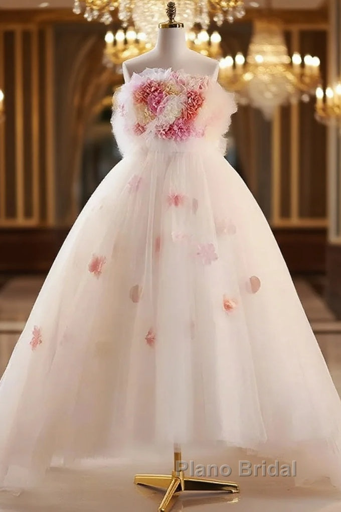 Unique High Low Flower Pink Tulle Sweetheart Formal Prom Dresses Main image