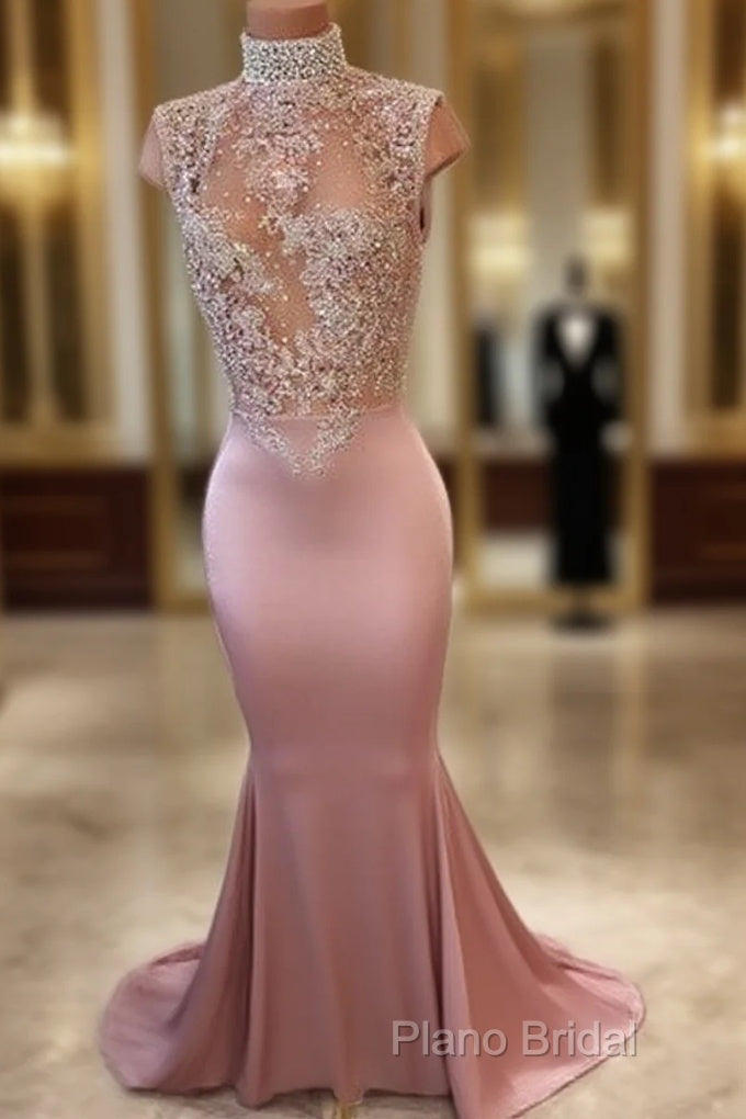 Unique Hight Neck Sequin Long Formal Prom Dresses, Mermaid Formal Dresses Main image
