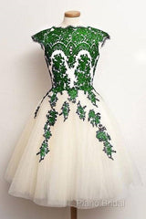 Unique Lace Tulle Short Formal Prom Dresses, Lace Bridesmaid Dresses