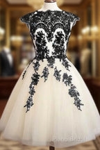 Unique Lace Tulle Short Formal Prom Dresses, Lace Bridesmaid Dresses