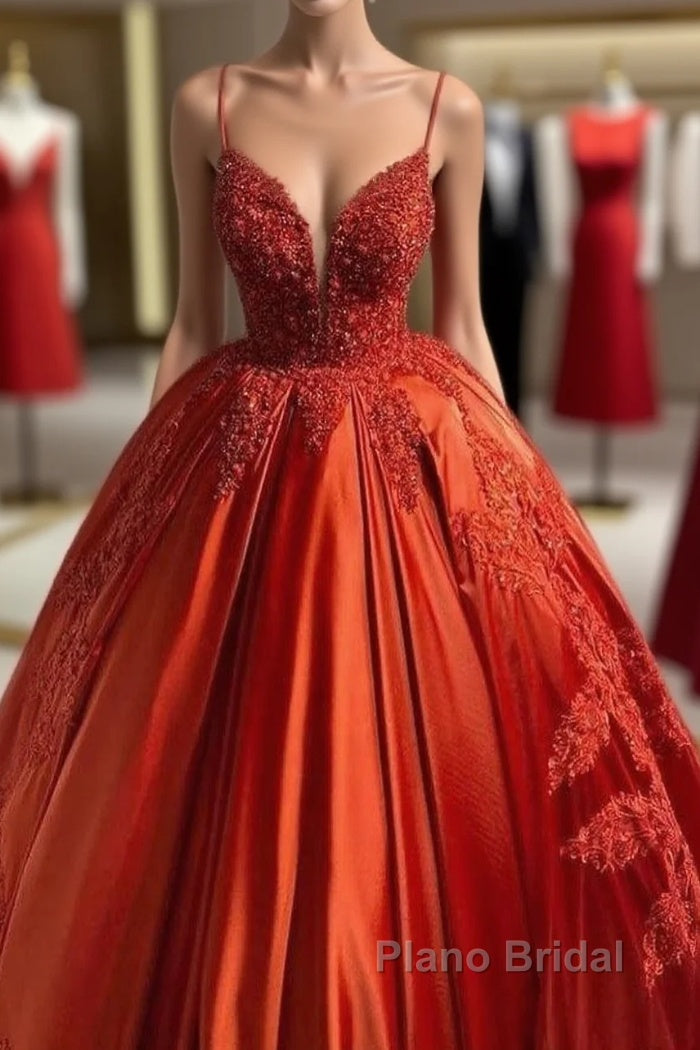 Unique Long Princess Sweetheart Backless Appliques Lace Satin Wedding Dress Main image