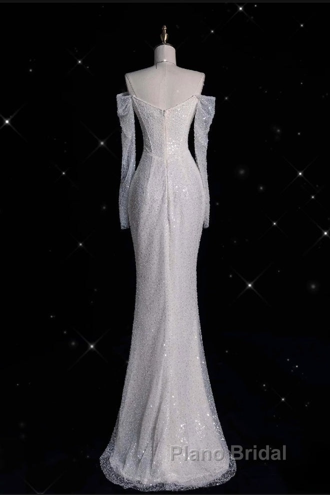 Unique Mermaid Off The Shoulder Long Sleeves Wedding Dresses Sequin Brides Dresses Secondary image
