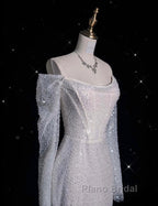 Unique Mermaid Off The Shoulder Long Sleeves Wedding Dresses Sequin Brides Dresses