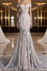 Unique Mermaid Off The Shoulder Sequin Short Sleeves Wedding Dresses Brides Dresses