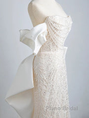 Unique Mermaid Off The Shoulder Short Sleeves Long White Sequin Wedding Dresses