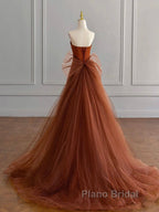 Unique Mermaid Satin Brown Long Formal Prom Dresses, Brown Long Evening Dresses