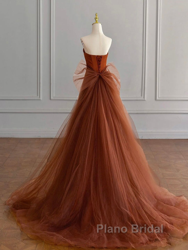 Unique Mermaid Satin Brown Long Formal Prom Dresses, Brown Long Evening Dresses