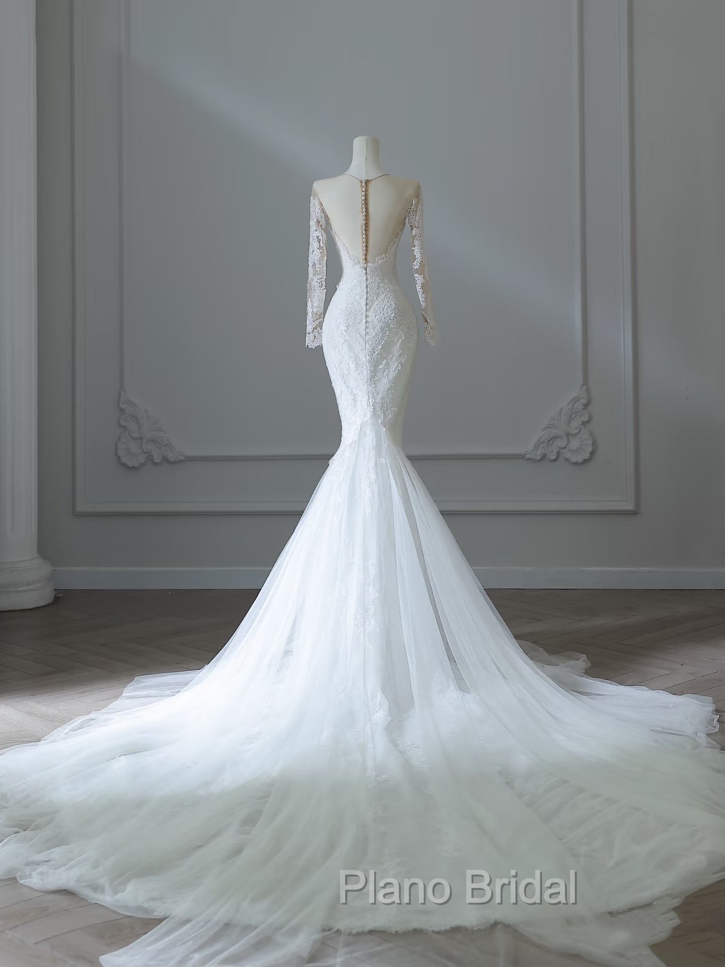 Unique Mermaid Scoop Neckline Long Sleeves Wedding Dresses White Brides Dresses