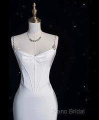 Unique Mermaid Spaghetti Straps Satin White Wedding Dresses Brides Dresses