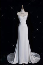 Unique Mermaid Spaghetti Straps Satin White Wedding Dresses Brides Dresses