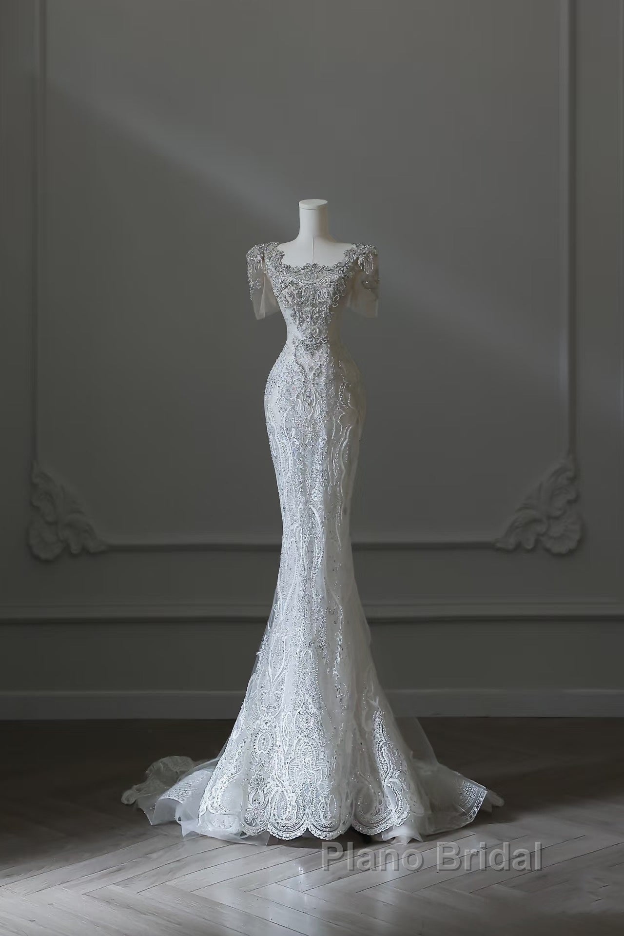 Unique Mermaid Square Neckline Short Sleeves Wedding Dresses White Brides Dresses