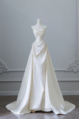 Unique Mermaid Strapless Long Wedding Dresses With Short Sleeves Brides Dresses