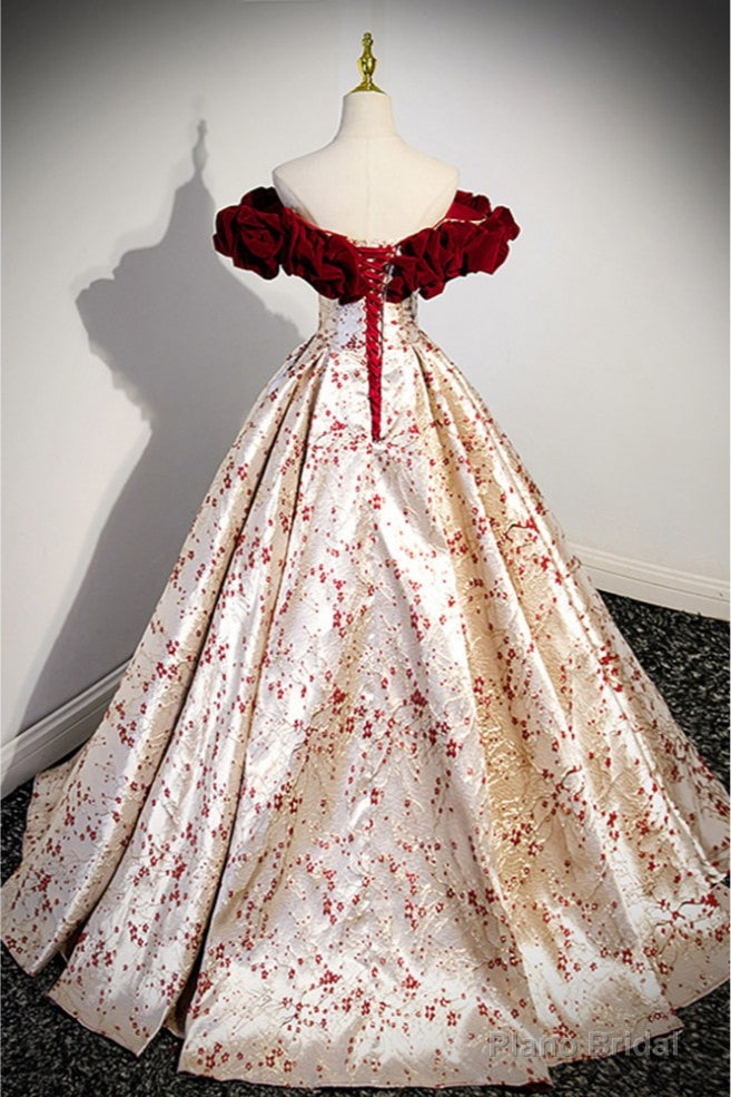 Unique Metallic Long Ballgown Prom Dress with Flowers Pattern