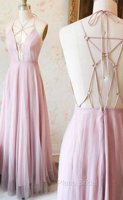 Unique Pink V Neck Long Formal Prom Dresses, Pink Evening Dresses Secondary image