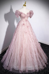 Unique Powder Blusher Pink Glitter Sequins Off Shoulder Rhinestone Applique Short Sleeve Formal Prom Dresses Powder Blusher Pink A-Line Princess Backless Strap Long Evening Dresses