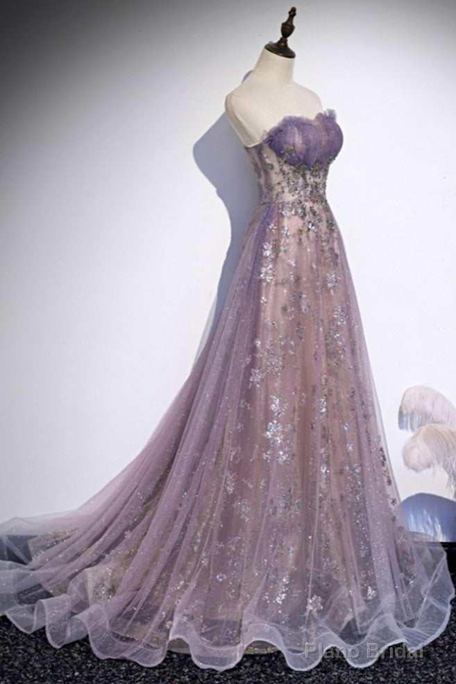 Unique Purple Tulle Prom Dress with Sparkly Sequins Secondary image