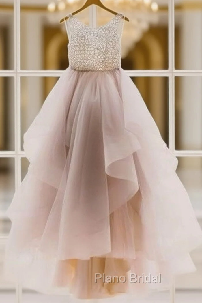 Unique Round Neck Sequin Tulle Long Formal Prom Gown, Evening Dresses, Wedding Dresses