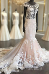 Unique Round Neck Tulle Lace Long Formal Prom Dresses, Lace Formal Dresses