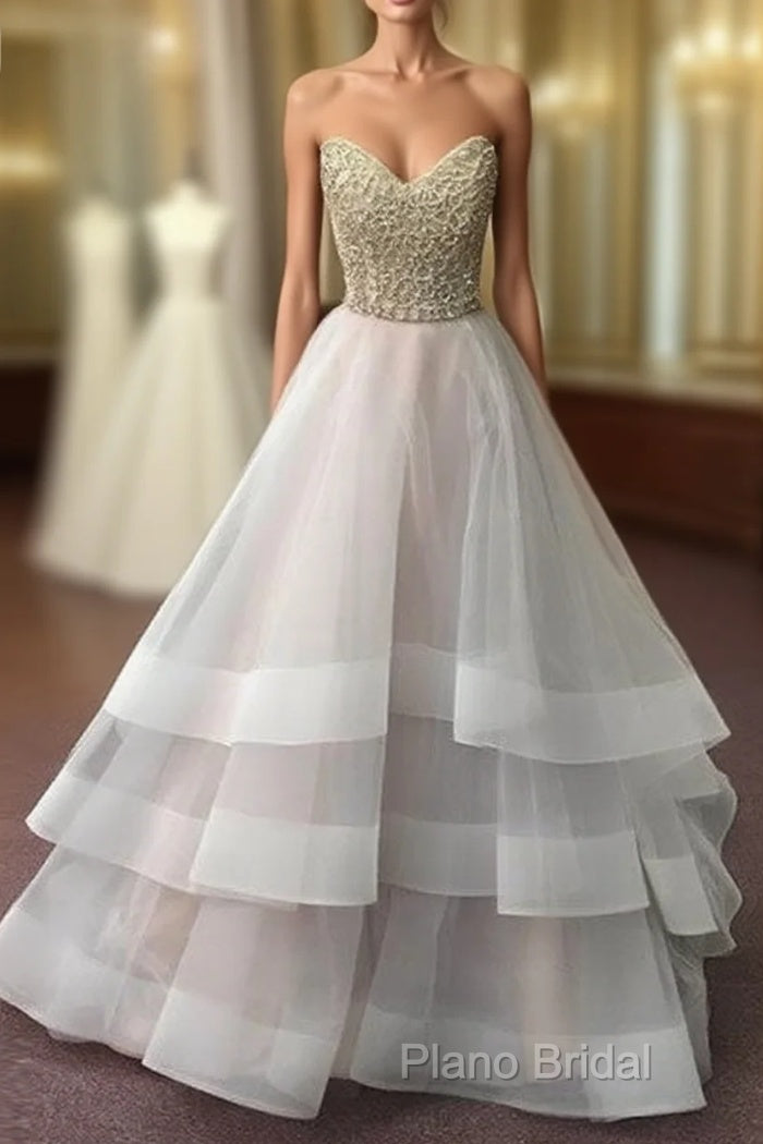 Unique Sequin Gray Tulle Formal Prom Dresses, Long Gray Formal Dresses Main image