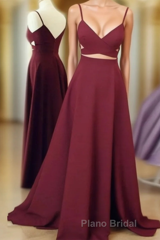Unique Sexy Two Pieces Long Burgundy Formal Prom Dresses, Burgundy Evening Dresses Main image