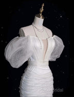 Unique Sheath Off The Shoulder Sequin Short Sleeves White Wedding Dresses Brides Dresses