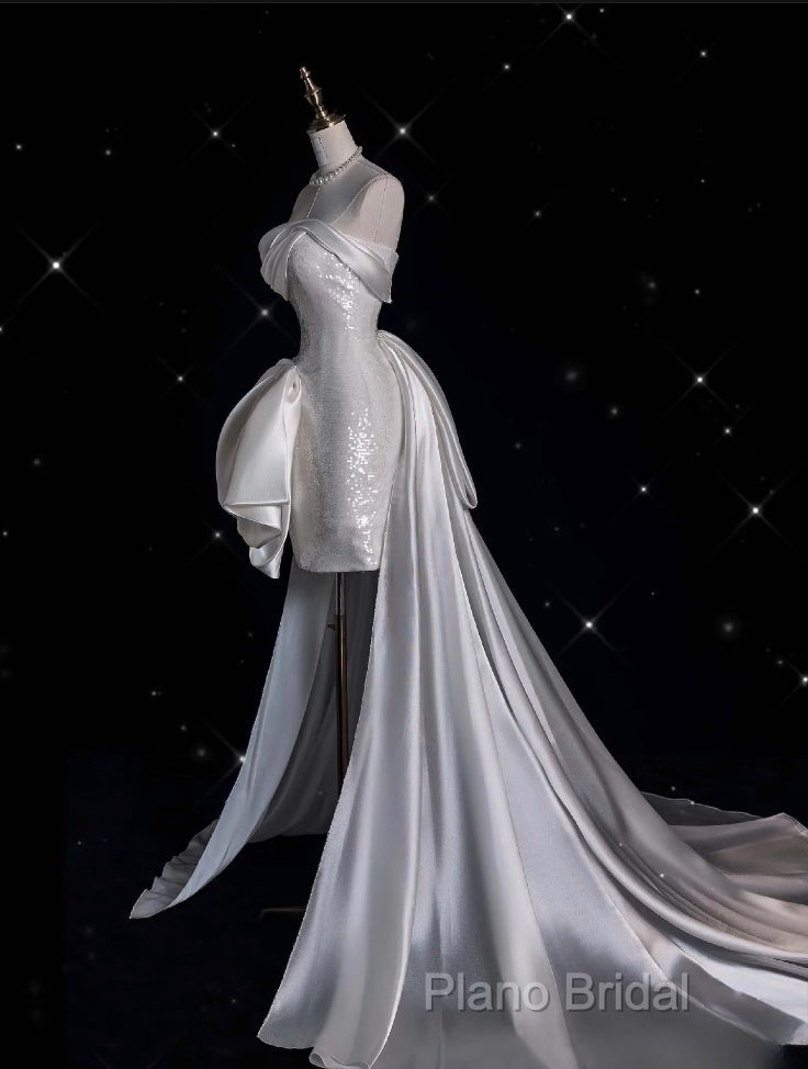 Unique Sheath Strapless Sequin Short White Wedding Dresses Brides Dresses