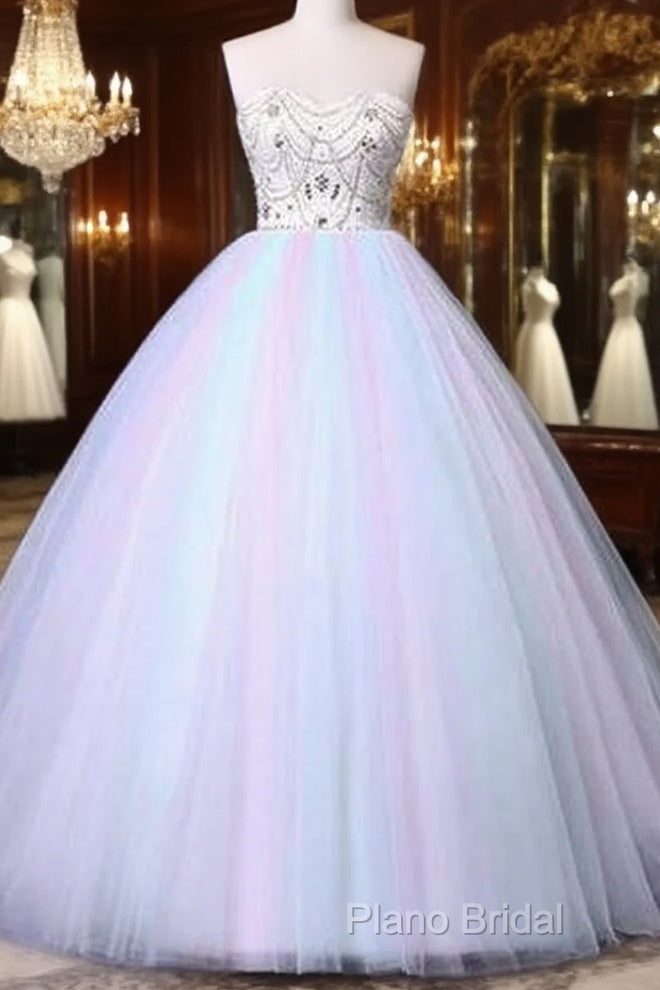 Unique Strapless Sweetheart A Line Wedding Dresses Beaded Bridal Formal Prom Gown