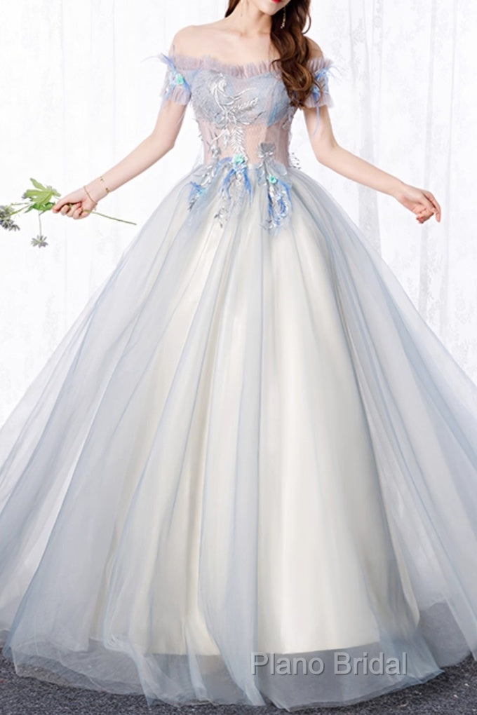 Unique Sweetheart Long Off Shoulder Party Dresses, Lace Formal Prom Dresses Main image