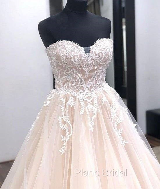 Unique Sweetheart Neck Tulle Lace Applique Long Wedding Dresses, Lace Bridal Dresses Secondary image