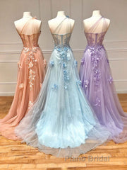 Unique sweetheart neck tulle lace long Formal Prom dress A line evening dress