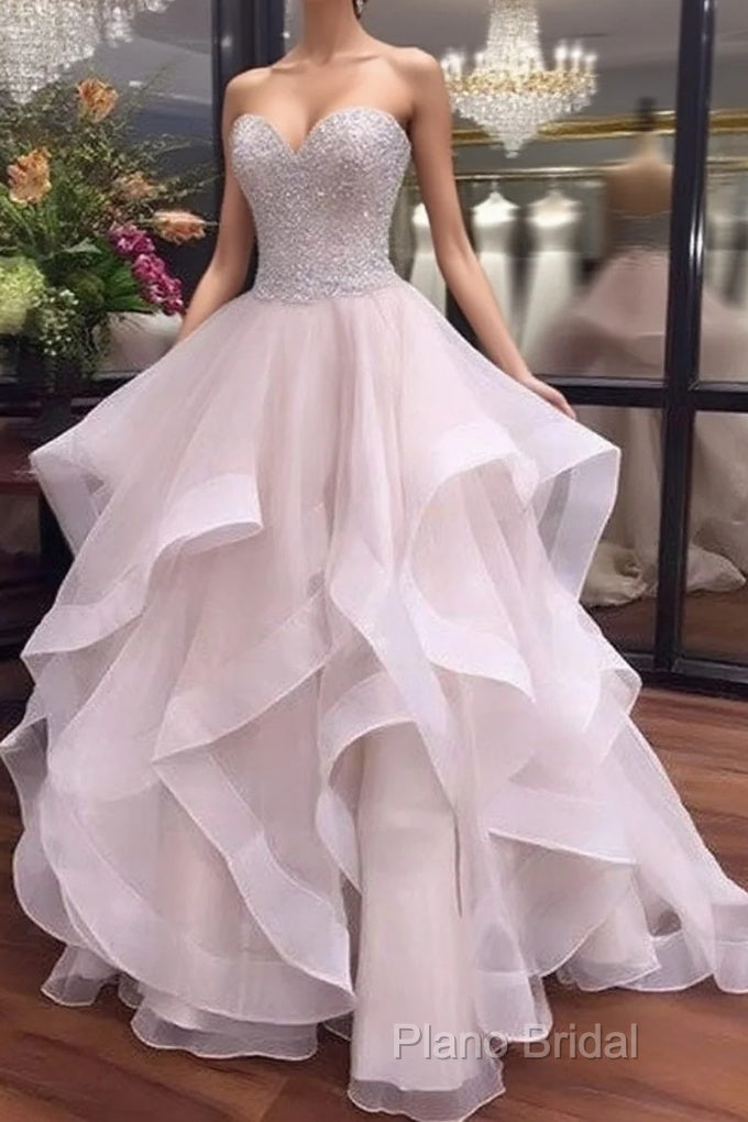 Unique Sweetheart Sequin Flouncing Long Formal Prom Dresses, Sequin Formal Dresses Main image