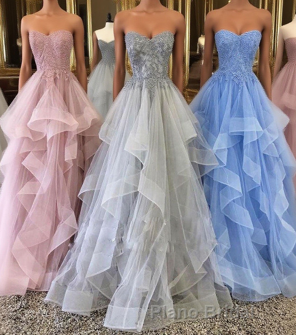 Unique sweetheart tulle lace long Formal Prom dress, tulle evening dress