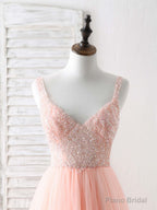 Unique Tulle Beads Long Prom Dress, Tulle Evening Dress