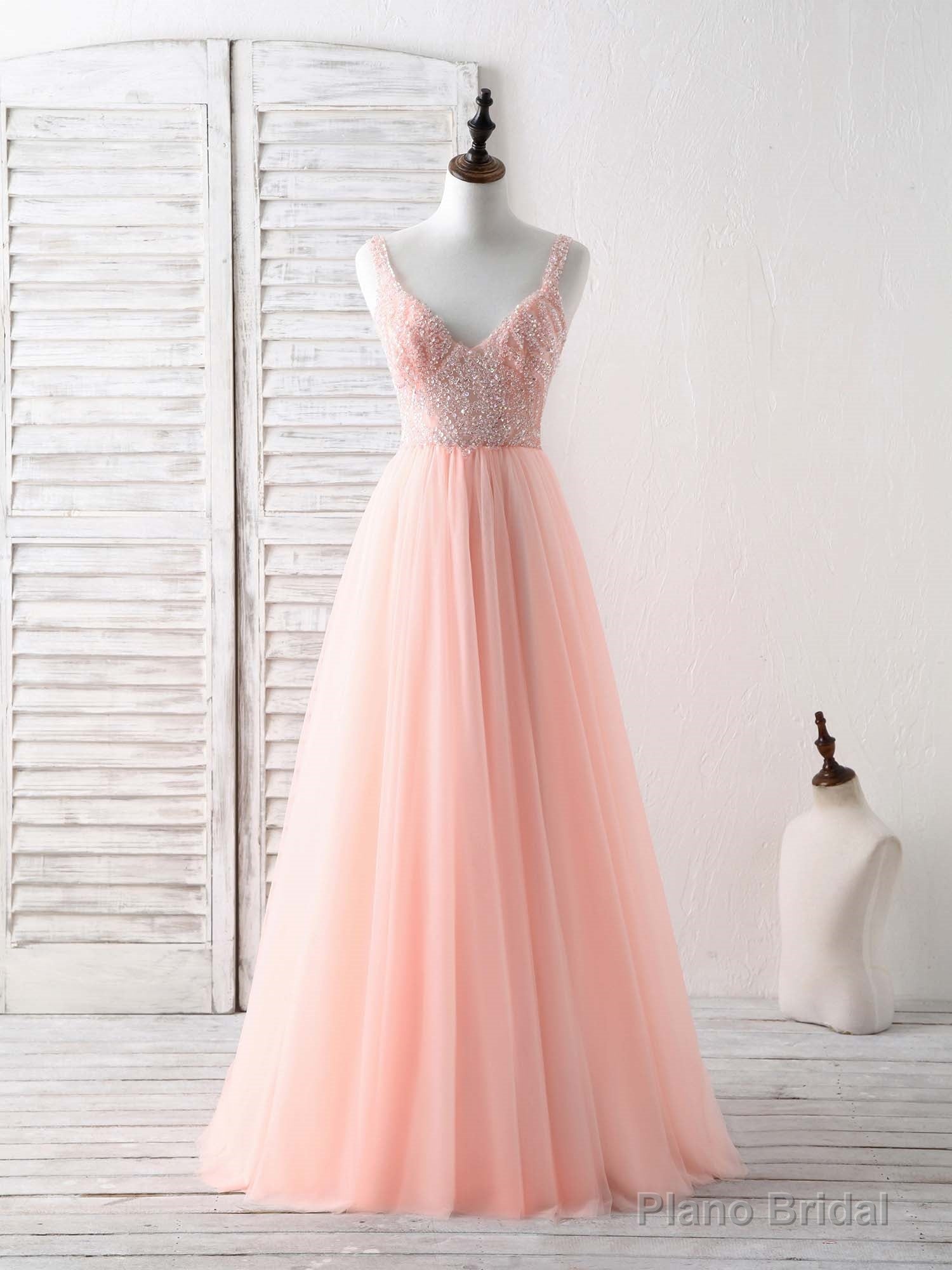 Unique Tulle Beads Long Prom Dress, Tulle Evening Dress Secondary image