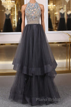 Unique tulle beads long Formal Prom dress tulle long evening dress