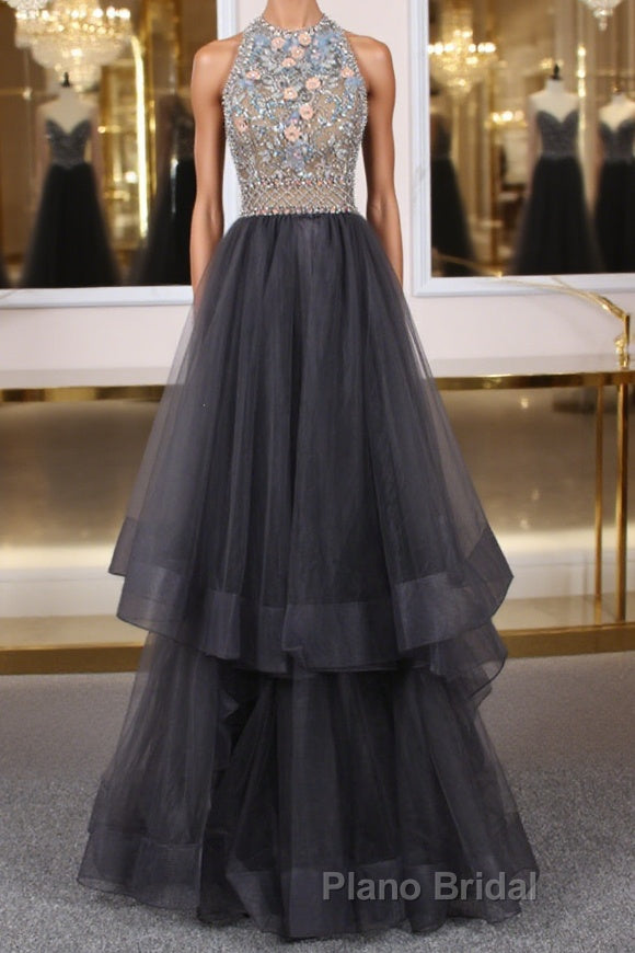 Unique tulle beads long Formal Prom dress tulle long evening dress
