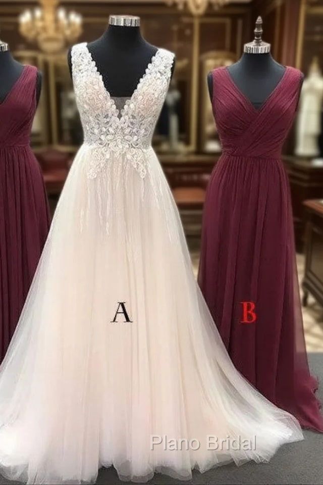 Unique Tulle Lace Long Formal Prom Dresses, Bridesmaid Dresses, Tulle Formal Dresses Main image