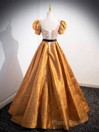 Unique V-Neck Beaded Floor Length Formal Prom Dresses, Beautiful A-Line Short Sleeve Party Dresses