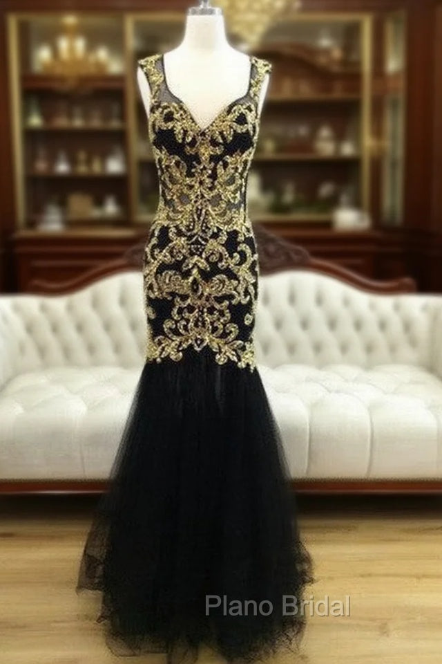 Unique V Neck Sequin Mermaid Long Formal Prom Dresses, Formal Dresses Main image