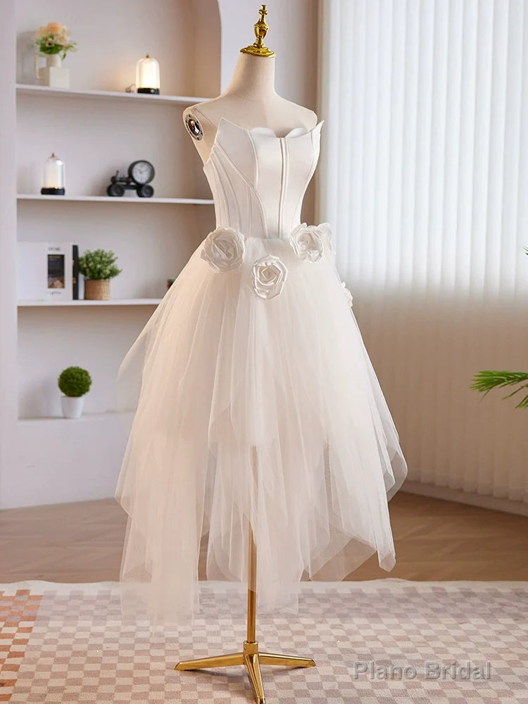 Unique White Tulle Satin Short Prom Dress, White Homecoming Dress Main image