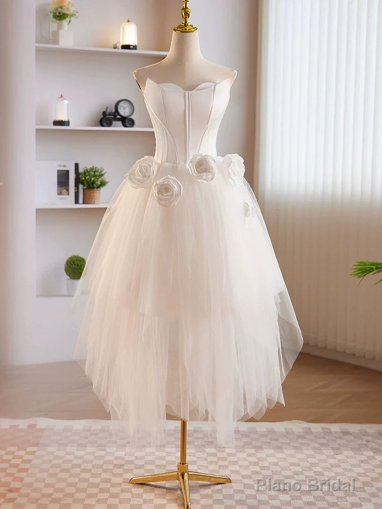 Unique White Tulle Satin Short Prom Dress, White Homecoming Dress Secondary image