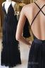 V Neck Black Backless Lace Formal Prom Dresses, Open Back Black Lace Formal Bridesmaid Dresses