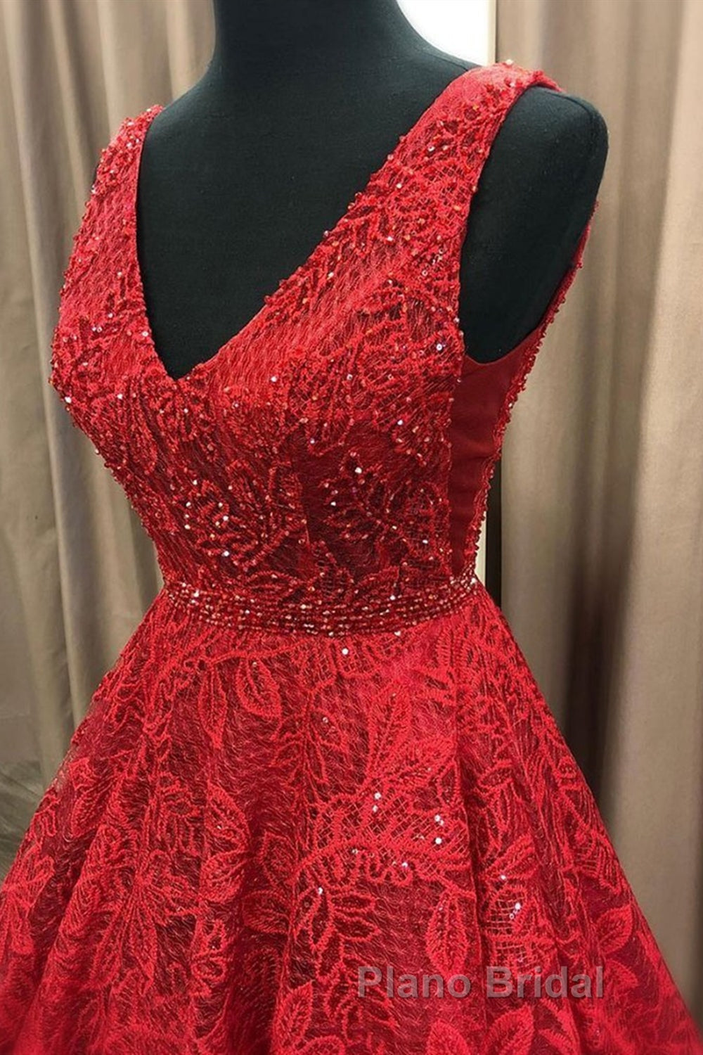 V Neck Burgundy Lace Long Formal Prom Dresses, Burgundy Lace Formal Dresses, Burgundy Evening Dresses Secondary image