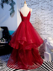 V Neck Burgundy Formal Prom Dresses, Wine Red V Neck Formal Evening Dresses