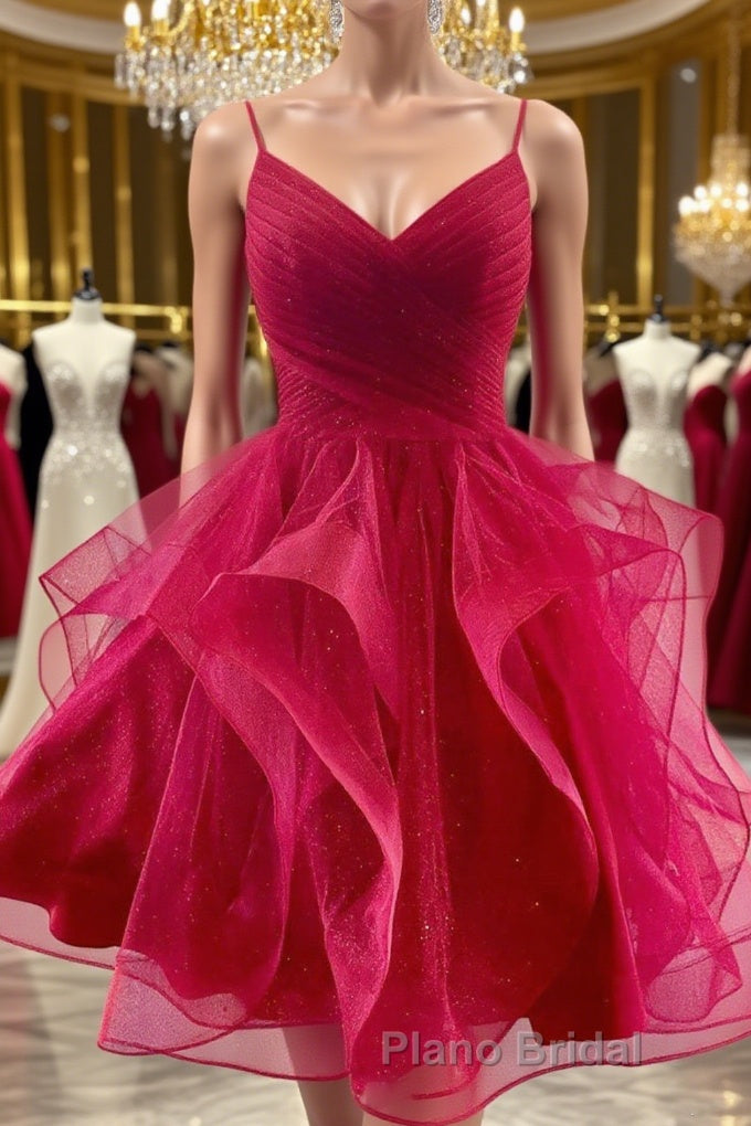 V Neck Burgundy Tulle Short Formal Prom Dresses, V Neck Burgundy Homecoming Dresses, Burgundy Graduation Formal Evening Dresses