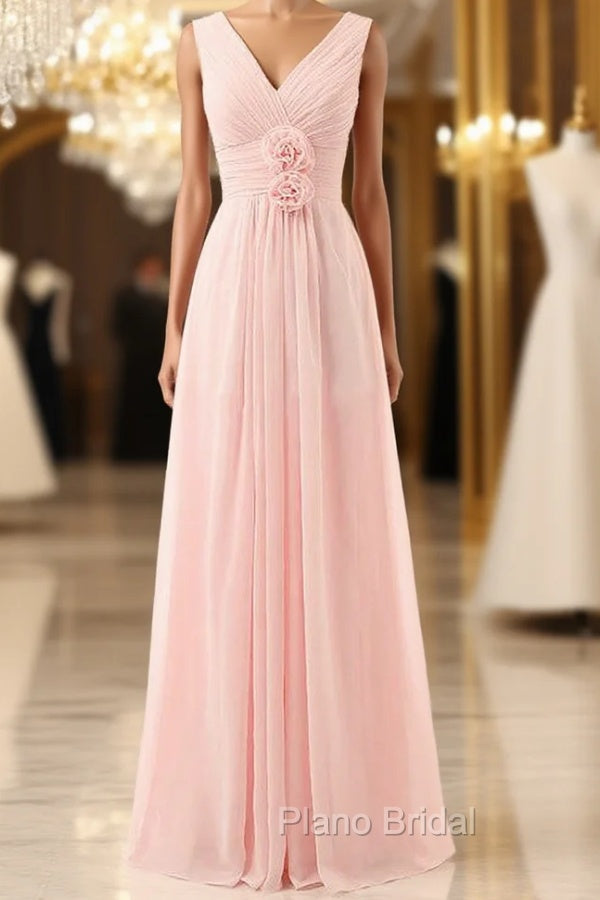 V-Neck Chiffon With Flower(S) Bridesmaid Dresses