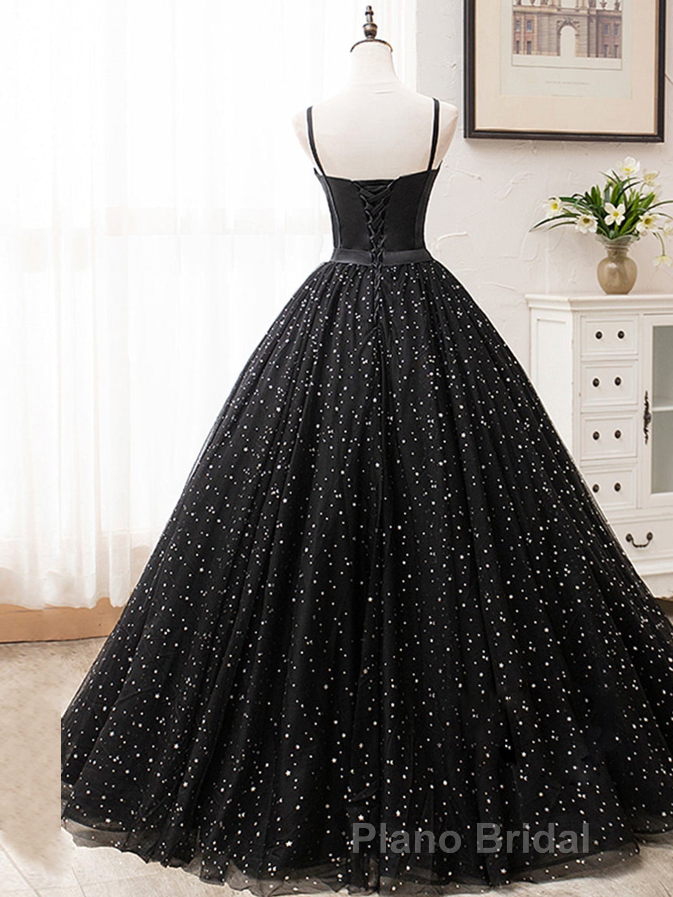 V Neck Glitter Black Long Formal Prom Dresses Secondary image