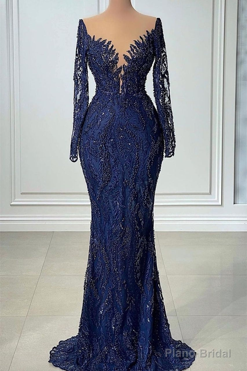 V-neck Mermaid Lace Floor-length Long Sleeve Sequined Prom Dress Main image